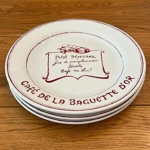 Williams Sonoma Petit Dejeuner Plate Maroon‎ White Set of 3
